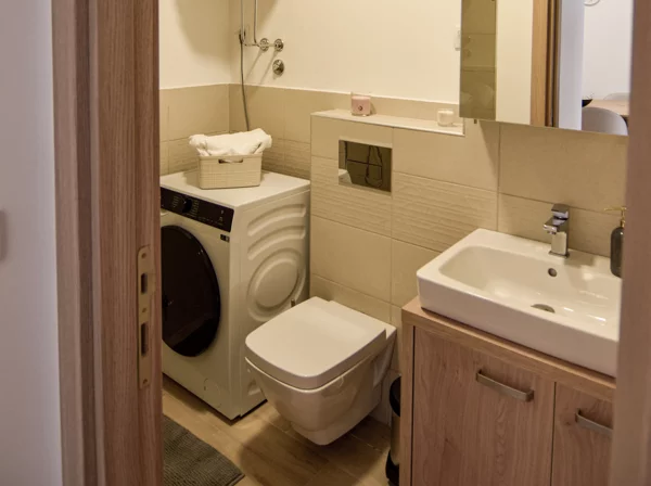 Modern bathroom with washing machine, Plumeria Loft Budva